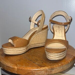 Jessica Simpson Tan and Cream Wedge Sandals Size 6.5